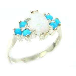 Ladies Contemporary Solid White Gold Natural Opal & Turquoise Ring 
