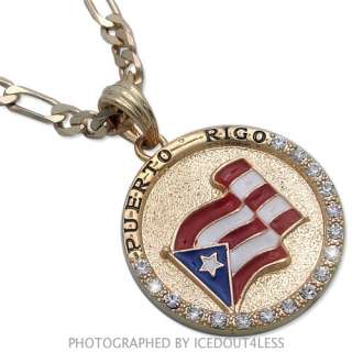 24k Gold Plated Puerto Rico Small Iced Out Pendant With Free 