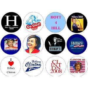  Set of 12 Hillary Clinton 2008 Pinback Buttons Pins 