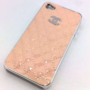 Designer Iphone 4 /4s Chanel Shiny Cowhide Leather Case (Peach Apricot 