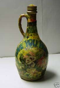Vintage Floral Theme Decoupage Glass Wine Bottle  
