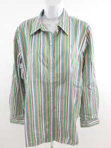 LAUREN RALPH LAUREN Green Striped Blouse Shirt Sz XL  