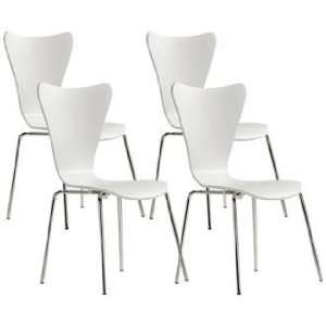  Set of 4 Zuo Taffy White and Chrome Dining Chairs