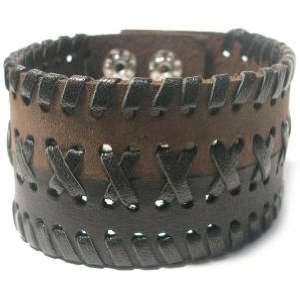    HAND X LACED TWO TONE LEATHER CUFF BRACELET 