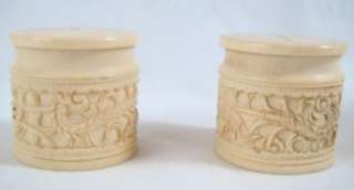 Vintage Carved Ox Bone Salt And Pepper Shaker Cover Set  