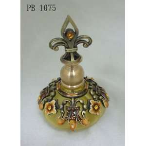  Amber Glass Perfume Bottle with Crystals Fleur De Lis Wrap 