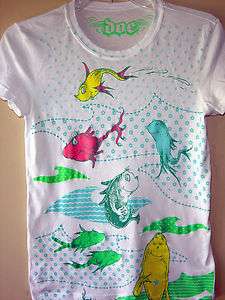 Dr. Seuss White Seuss Fish Caricatures on the Front T shirt  