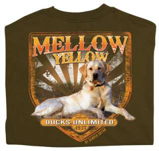 Ducks Unlimited Short Slv Crewneck T Shirt Mellow Yellow Hunting Dog 