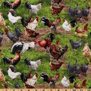  44 Wide Farm Animals 2011 Chicken Green Fabric By The 