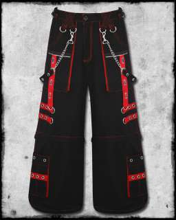   & RED FEAR STRAP CHAIN GOTH RAVE CYBER BAGGY TROUSERS PANTS  