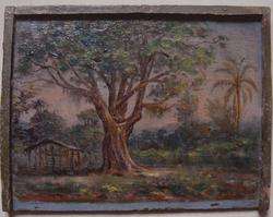 Antique painting. Exotic landscape from Brazil. 1800s  