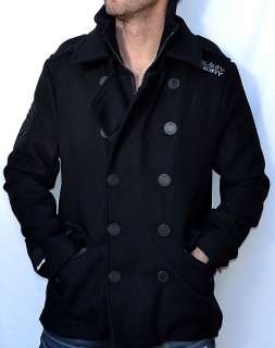   Mens Classic Wool Blend PEACOAT   Black   NEW Pea Coat  