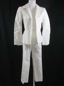 NWT VICTOIRE White Pleated Blazer Pants Suit Sz 38  