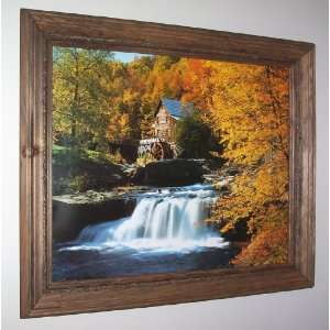  Gristmill in Autumn in Rope trimmed Pine Wood Frame