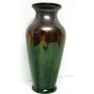  Tall Glazed Multi Color Flower Vase Brown w/Green 