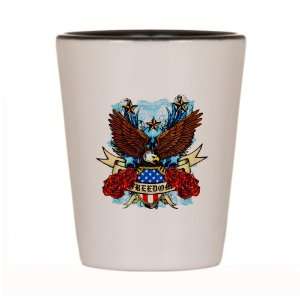 Shot Glass White and Black of Freedom Eagle Emblem with United States 