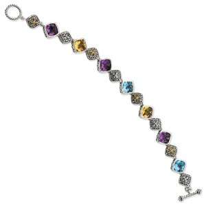  Sterling Silver w/14k Gold 20.35Multi Gemstone 8.25in 