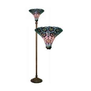  72 Peacock Torchiere Floor Lamp Foot Switch Tiffany Style 