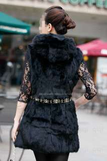 Vintage 100%Real Rabbit Fur/Furs Vest hat cape black  
