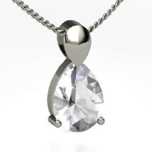   Solitaire Pendant, Pear Rock Crystal Sterling Silver Necklace Jewelry