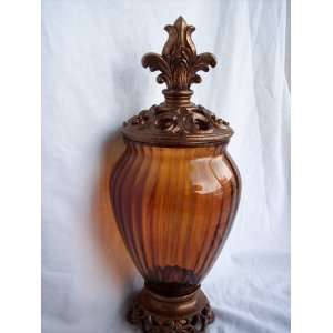  Gold Fleur De Lis Tuscan Amber Glass Jar Canister