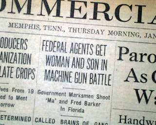 MA BARKER GANG Fred OUTLAWS Killed in FL 1935 Newspaper  