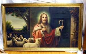 1953 Signed GOOD SHEPHERD OC Oil on Canvas Painting after JOSEF 