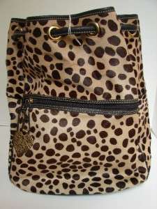 Moschino Leopard Print Pony Hair Drawstring Backpack/Bag/Tote  