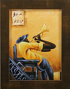   Music Black Man Musician Bugle Trumpet Art FRAMED OIL PAINTING  