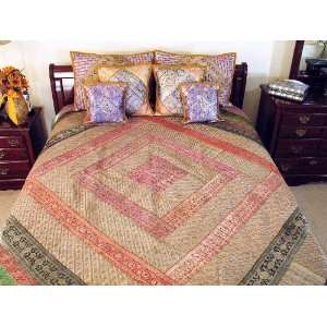  Zari 5P Sari Indian Quilt Coverlet Bedding Bed Cover