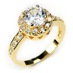 14k Yellow Gold Overlay Solitaire CZ Ring  