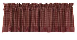 BURGUNDY APPLIQUE STAR Shower Curtain Red Primitive Plaid Country 
