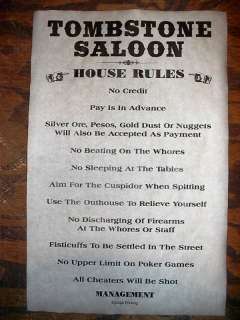 TOMBSTONE SALOON RULES 2 PERSONALIZED POSTERS 18X30  