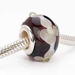   Lampwork European style 14 mm Purple Flower Charm Beads (Set of 2