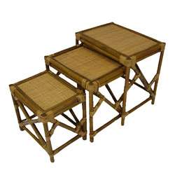 Set of Three Rattan Stackable Square Tables  