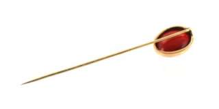 10K Gold Antique Stick Hat Lapel Pin 2.8g w/ Red Stone  