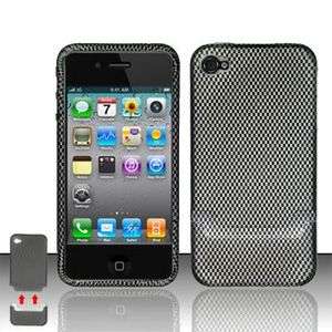 For Apple iPhone 4 4S AT&T Phone Carbon Fiber Texture Snap On Back 