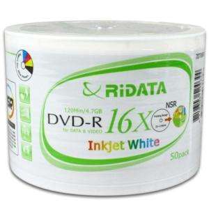 50 RITEK RIDATA 16X INKJET WHITE HUB PRINTABLE DVD R  