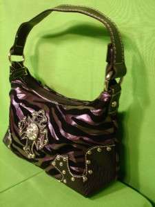   Leatherette Handbag Purple Black Zebra Bling Cross Kid girl Women