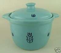 Vintage 1950s Cronin Pottery Blue Tulip Bean Pot w/ Lid  
