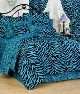 ZEBRA Blue 8pc Queen Bed in a Bag comforter set Animal  