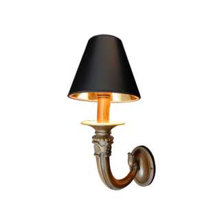 Black Fabric Bell Shaped Wall Light Sconce in Wood Look 847263078625 