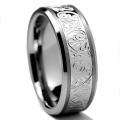 Mens Tungsten Carbide and Stainless Steel Inlay Ring with Engraved 