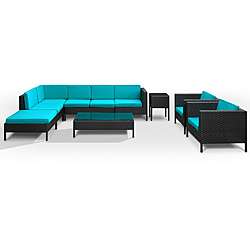   Rattan Espresso with Turquoise Cushions 9 piece Set  