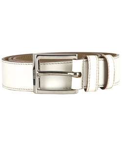 Prada White Leather Belt with Silver Buckle  
