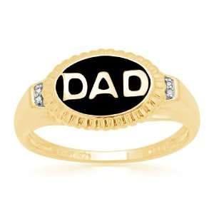 Mens Sterling Silver Enamel DAD Oval Shaped Diamond Ring (0.01 cttw 