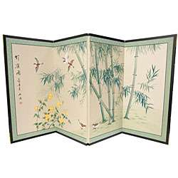 Bamboo and Five Birds Silk Painted Privacy Screen (China 