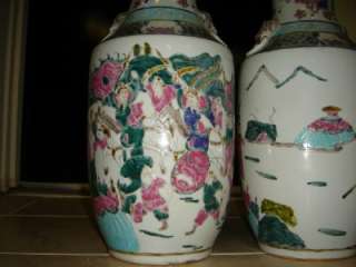   TONGZHI PERIOD ,QING DYNASTY CERAMIC PAIR OF VASES WITH WARRIOR SCENE