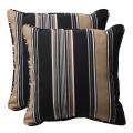 Decorative Black/ Tan Stripe Square Outdoor Toss Pillows (Set of 2 