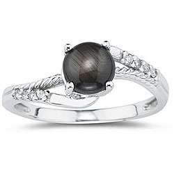 10k White Gold Black Star Sapphire and Diamond Ring  